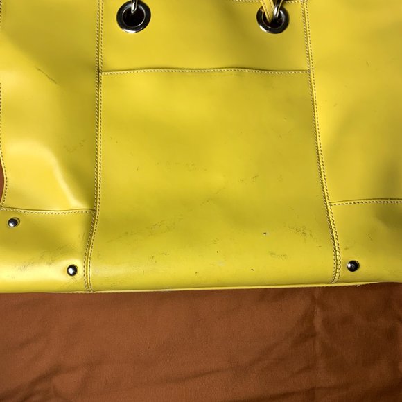 Wilson's Leather Yellow Tote Bag with Leopard Print Interior - Picture 11 of 11